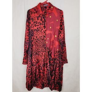 Alembika red animal print patchwork satin shirt dress size 3 Lagenlook Maximal